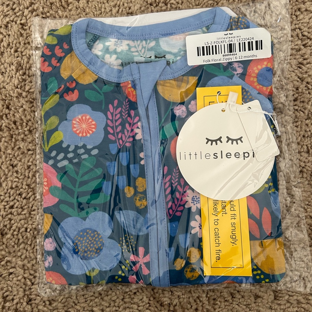 Little Sleepies Blue Floral Zippered Footie - Multicolor Print